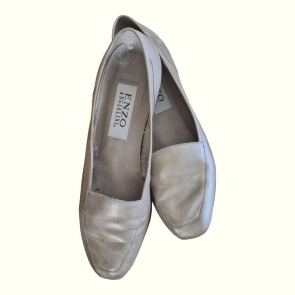 Enzo Angioloni Leather Flats Loafers 8M Pearlized Beige Champagne Neutral - Picture 3 of 14